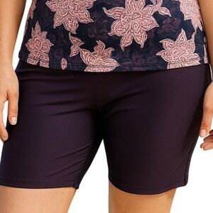 ModLi Womens 1X Purple Swim Shorts Athletic Bike Style Knee Length Nylon Spandex